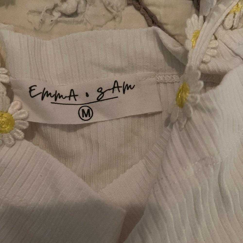 Emma & Sam White Top with Yellow Floral Details